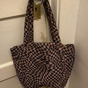 BAGGU Checkered Tote - Black and light purple